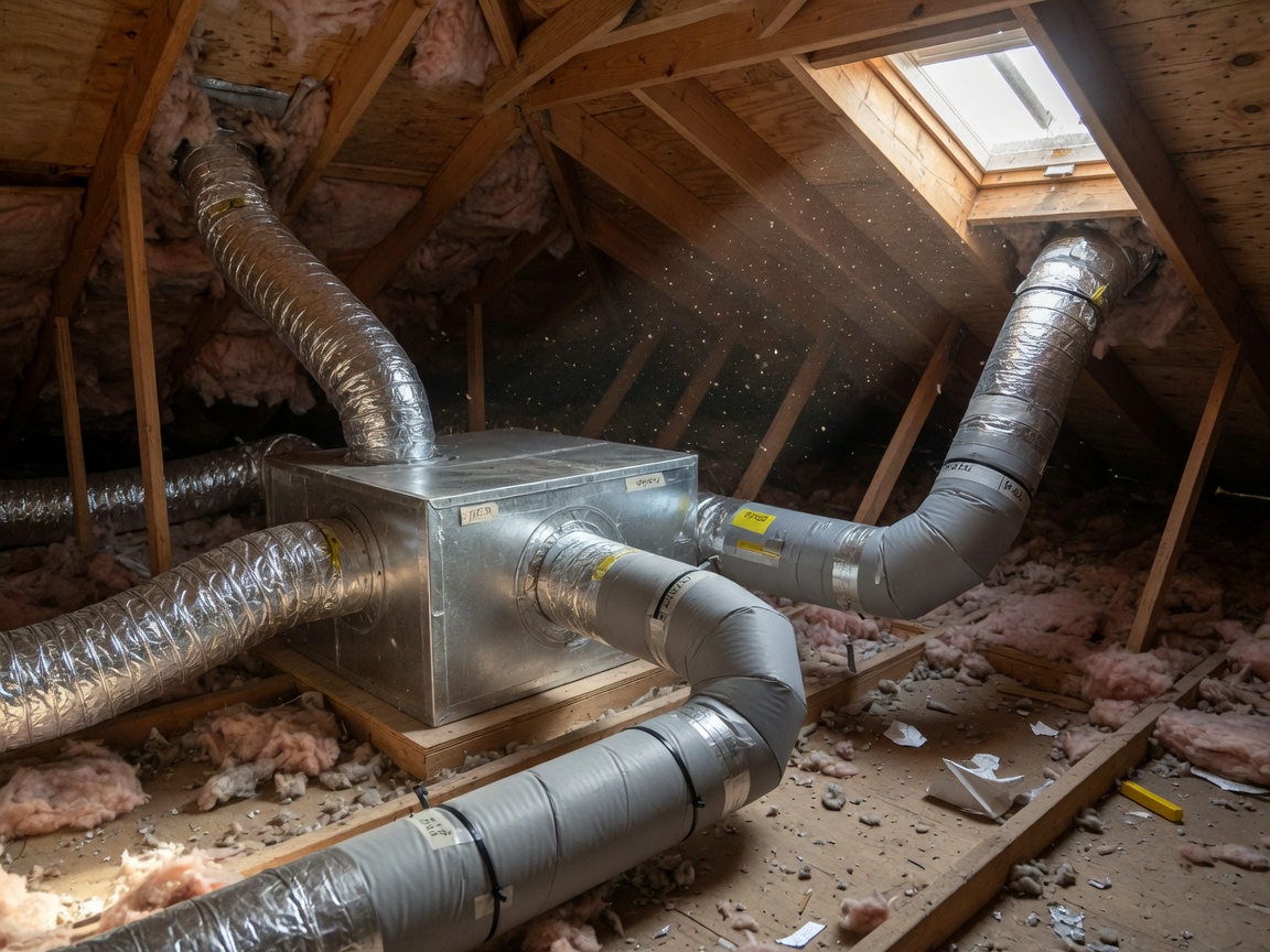 Insulated flex duct installed in an attic