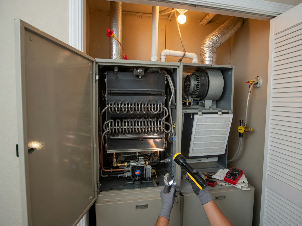 Indoor furnace and air handler being inspected
